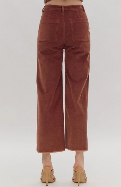 CHESTNUT CORDUROY HIGH WAISTED WIDE LEG PANTS