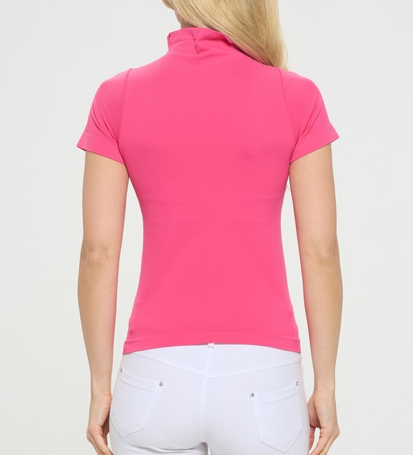 FUSCHIA MOCK NECK SEAMLESS SHORT SLEEVE TOP