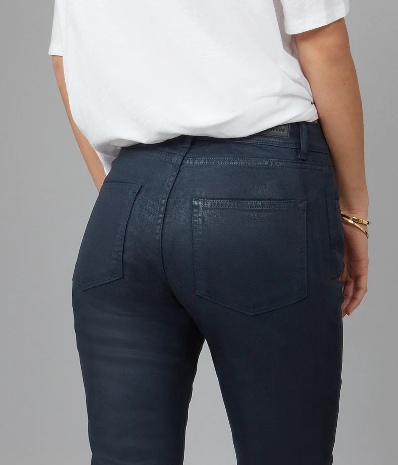 INK BLUE COATED HIGH-RISE BOOTCUT JEANS