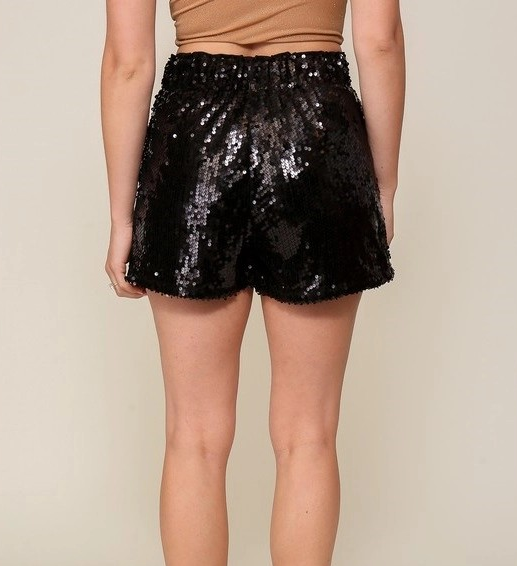 BLACK HIGH WAISTED SEQUIN SHORTS