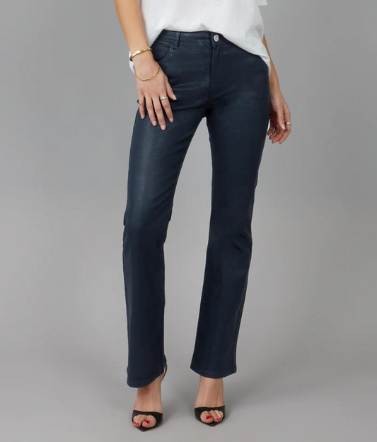 INK BLUE COATED HIGH-RISE BOOTCUT JEANS